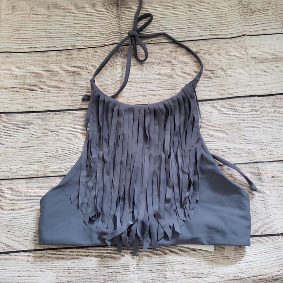 CUPSHE Gray Fringe Front Halter Bikini Top Only L - Picture 1 of 4